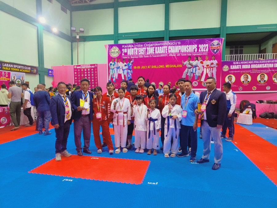 Players from All Nagaland Karate-Do Association and officials during the 2nd Edition Kio Northeast Zone Karate Championship 2023 held in Shillong from July 8-9. (Photo Courtesy: ANKA)